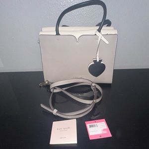 KATE SPADE SPENCER Medium Saffiano Satchel Crossbody Taupe and Ivory